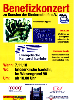 Benefizkonzert am 7.11. um 18 Uhr in der Erl�serkirche